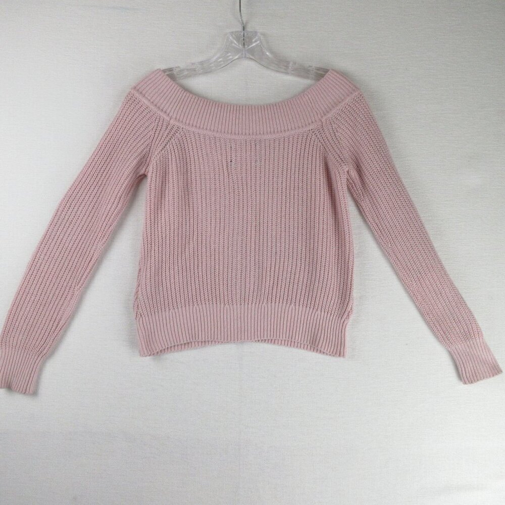 Abercrombie & Fitch V Neck Rib Knit Sweater Size S Soft Pink Pullover - Picture 6 of 10